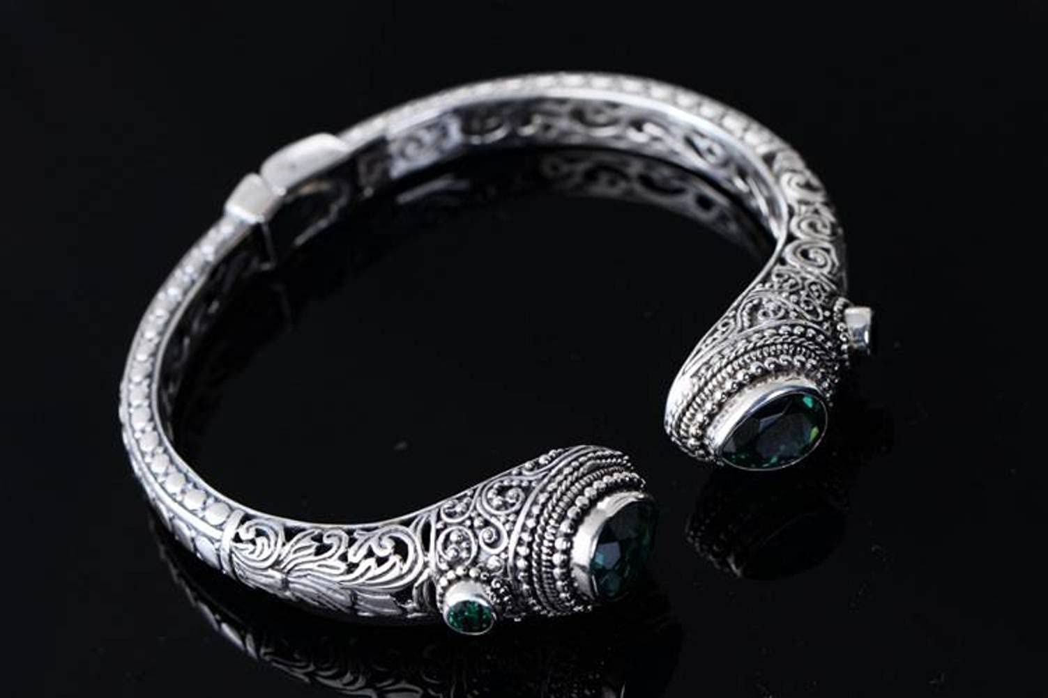 Brazalete Retro S925 Brazalete de Plata Esterlina Joyería Metal Pulsera de Plata Abiertaverde