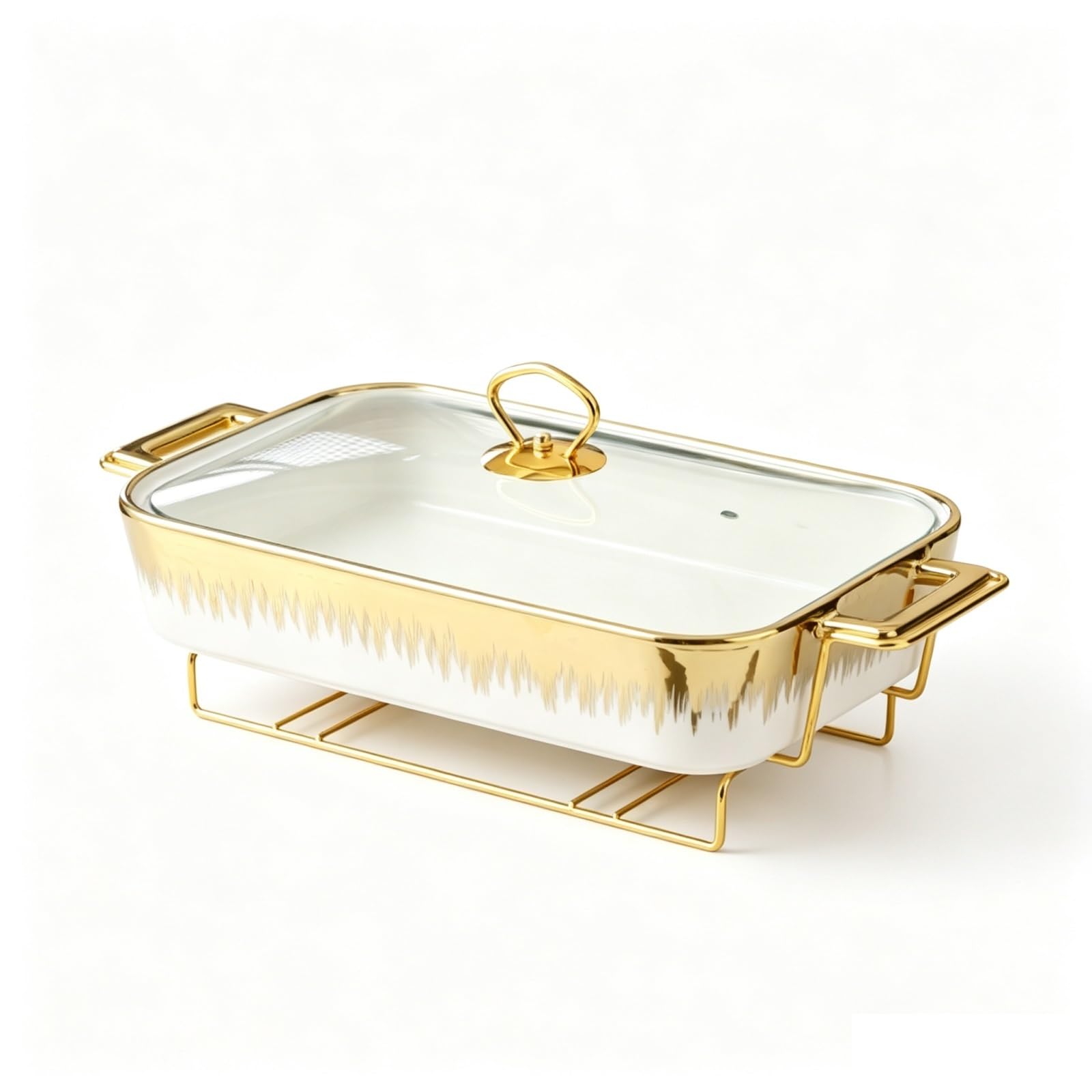 Scaldavivande in Ceramica Gold Chafer for Buffet | Pirofila rettangolare in ceramica piatto da portata con manici(L)