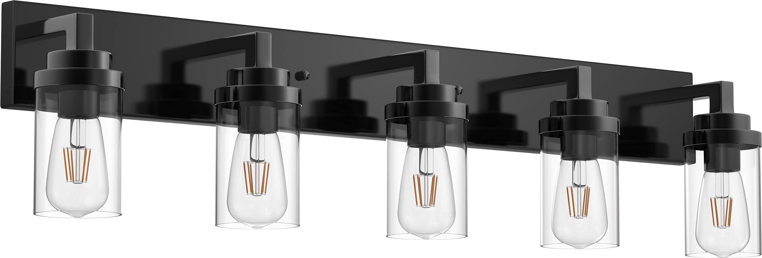 MELUCEE 5-Light Black Bathroom Light Fixtures with Clear Glass Shade, 40 Inches Length Vanity Lights Industrial Wall Mount Light for Bathroom Mirror, Powder Room Bedroom