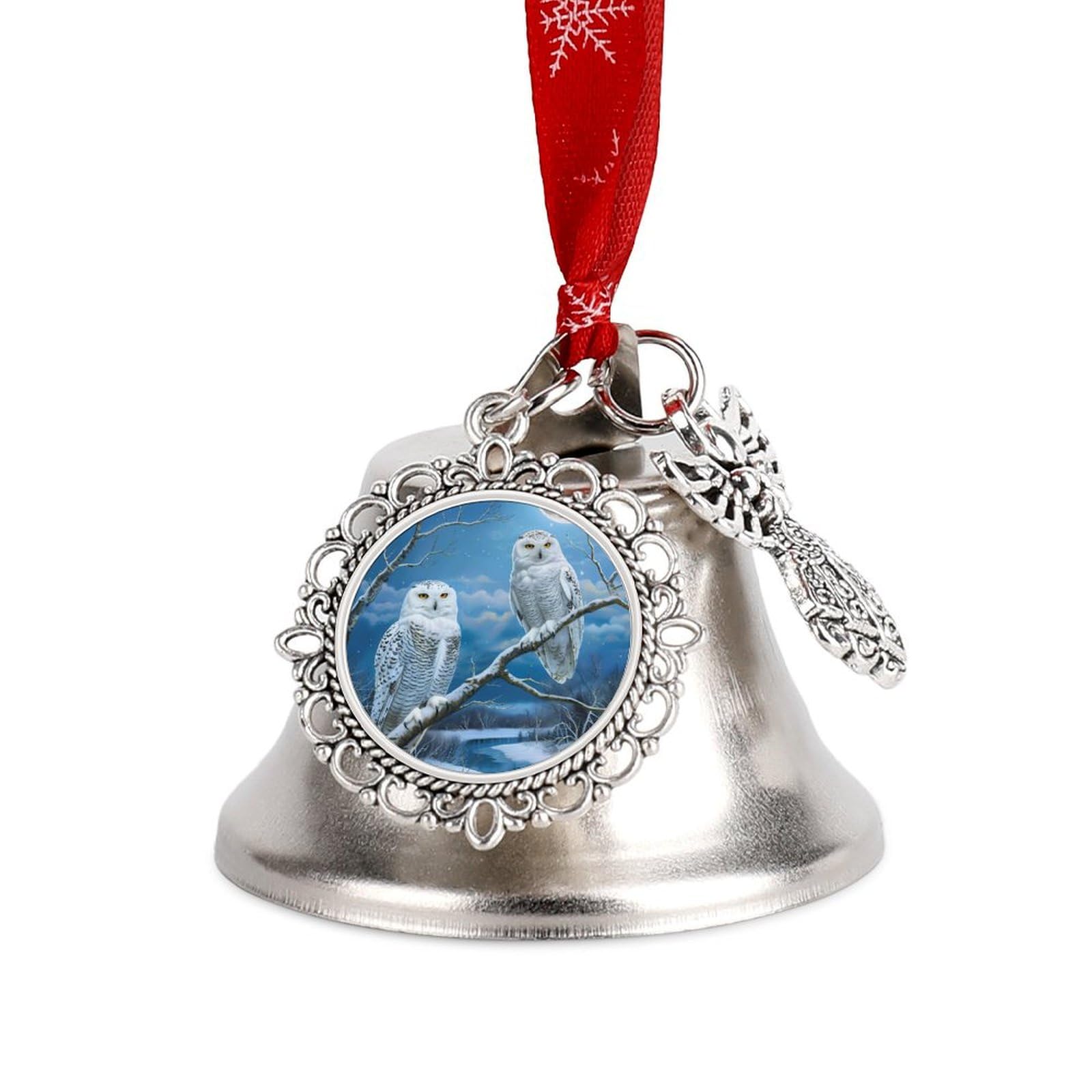 Snowy Wolf Full Moon Funny Christmas Bell Ornament Cute Xmas Tree Hanging Pendant Decoration for Holidays Party