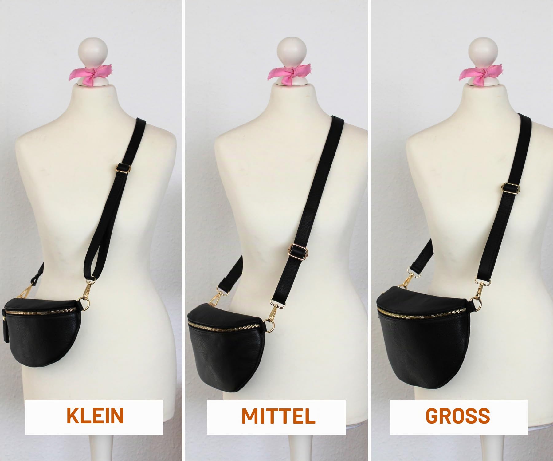 Adel Bags EMMA Gold Bauchtasche Echtleder Handgefertigt Crossbody Bag | Damen Umhängetasche, Echtes Leder, Schultertasche mit Ledergurt & wahlweise gemustertem Riemen, 2 Fächer, Made in Italy