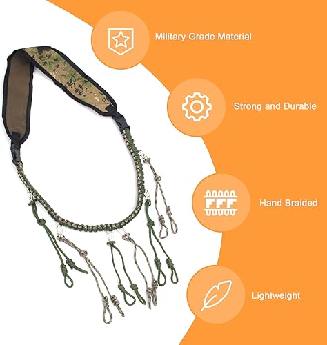 Miniatura 3 de Duck Call - Cordón de paracaídas trenzado a mano con 12 bucles ajustables y 6 hebillas, cordón de caza de grado militar para depredador al aire