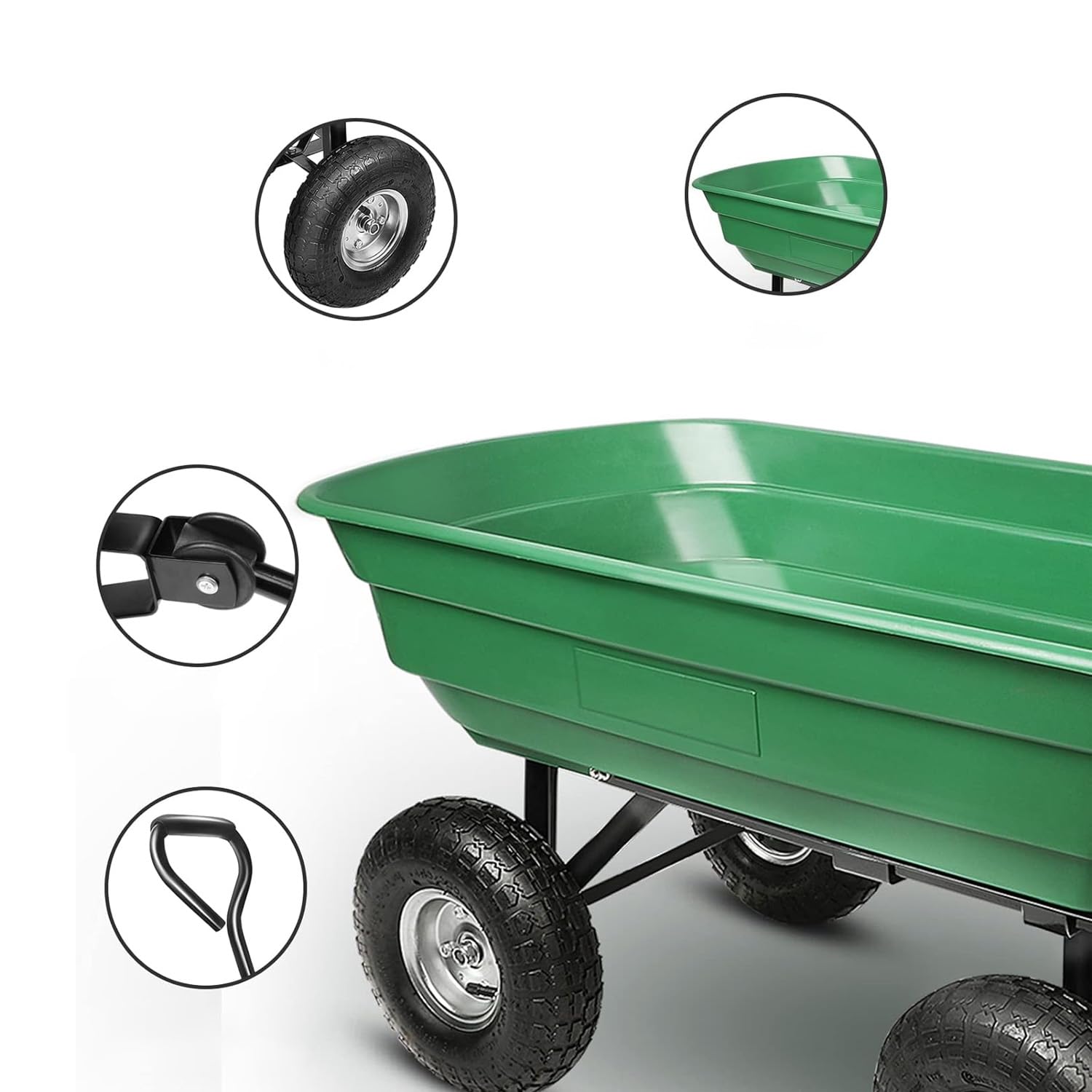Avilia Carriola da Giardino Versatile 75lt con Vasca Ribaltabile e Ruote Pneumatiche - Soluzione Ottimale per Trasporto Legna, Piante e Materiali di Giardinaggio in ABS Verde