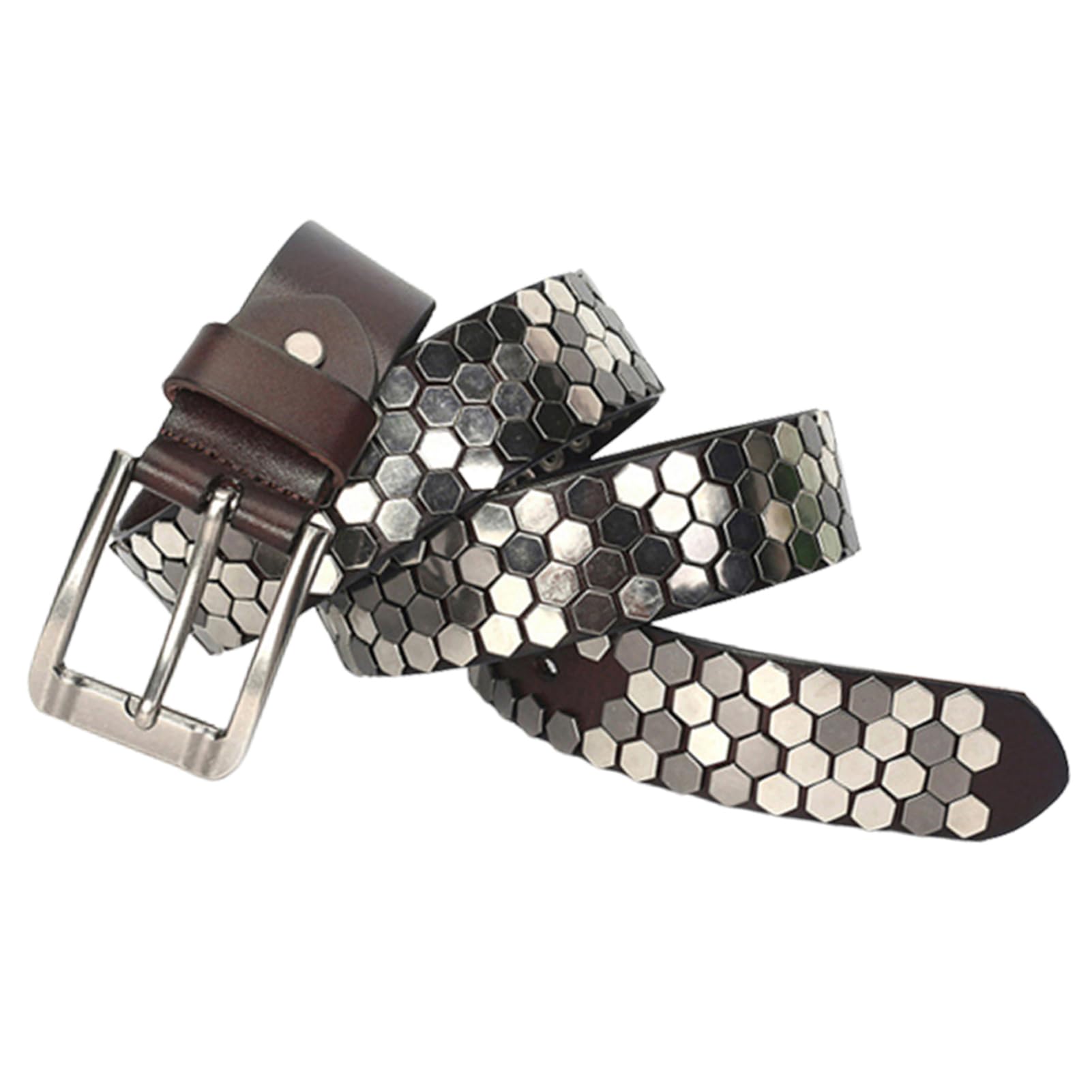 Ceinture en Cuir à Rivets Tendance Motif Clouté Style Punk Rock Boucle à Griffes Réglable Ceinture Décontractée(105cm/waist:35", Coffee)