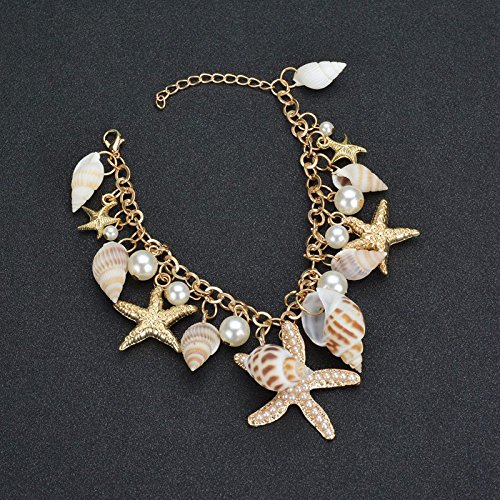 COLORFUL BLING Sea Shell Starfish Bracelets Pearl Charm Bracelets Beach Jewelry for Women3