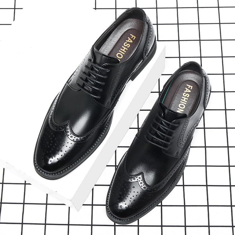 Men's Trendy Brogue Wingtip Dress Shoes Formal Casual Lace Up Punched Leather Oxford Breathable Lace Up Shoes for Business Office Wear4
