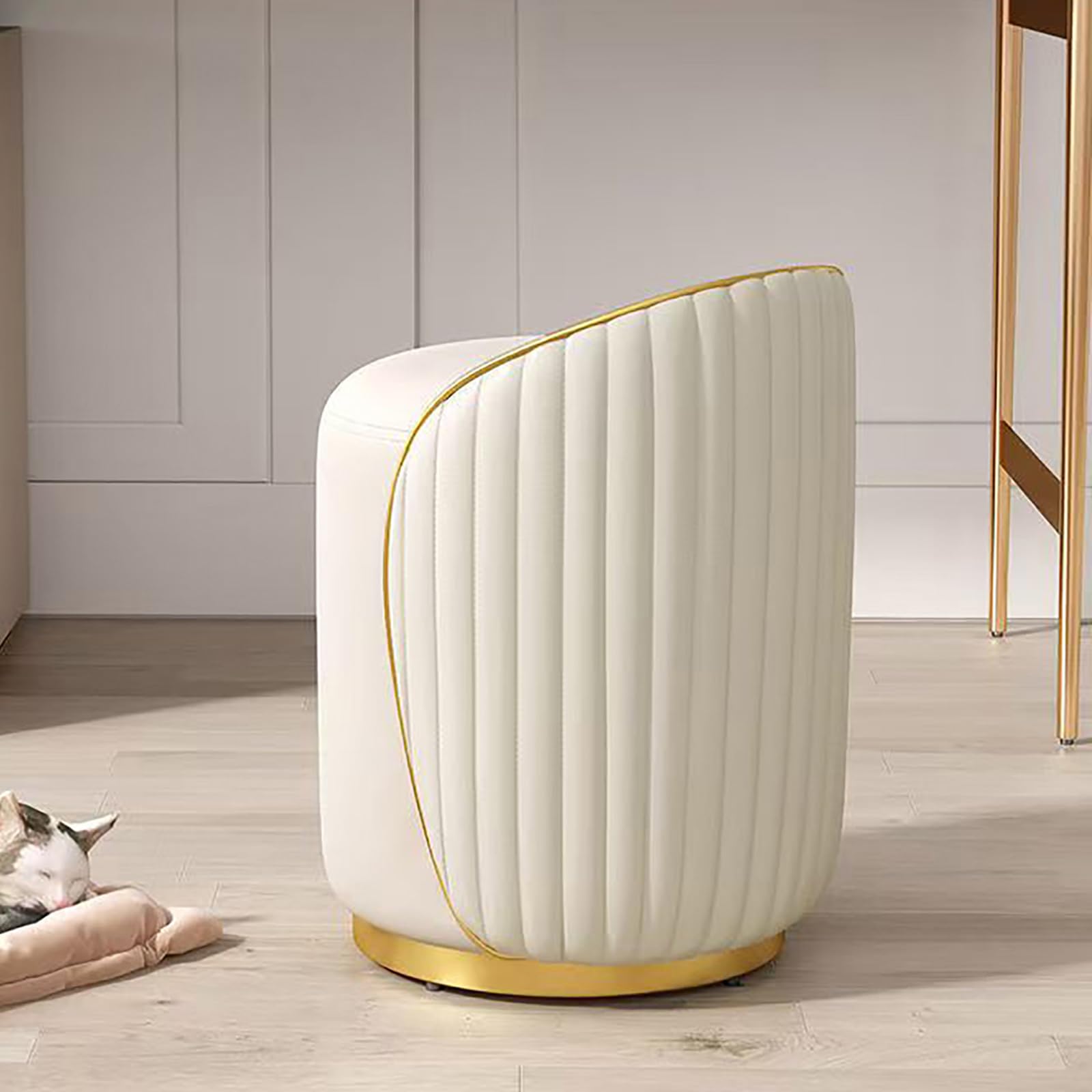 Sgabello per Toeletta Trucco, Sedia Trucco con Rivestimento in Pelle e Telaio in Legno, Girevole a 360°, Sgabello Imbottito per Soggiorno, Camera da Letto (beige)
