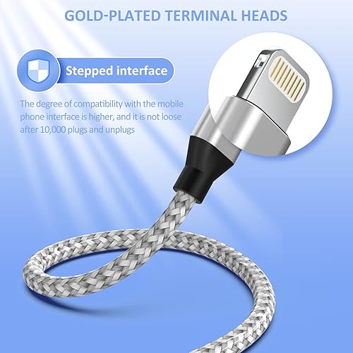 Miniatura 4 de Certificado Apple MFi Paquete de 6 cables Lightning largos de 3366610 pies de carga rápida para iPhone, sincronización de datos de alta velocidad,