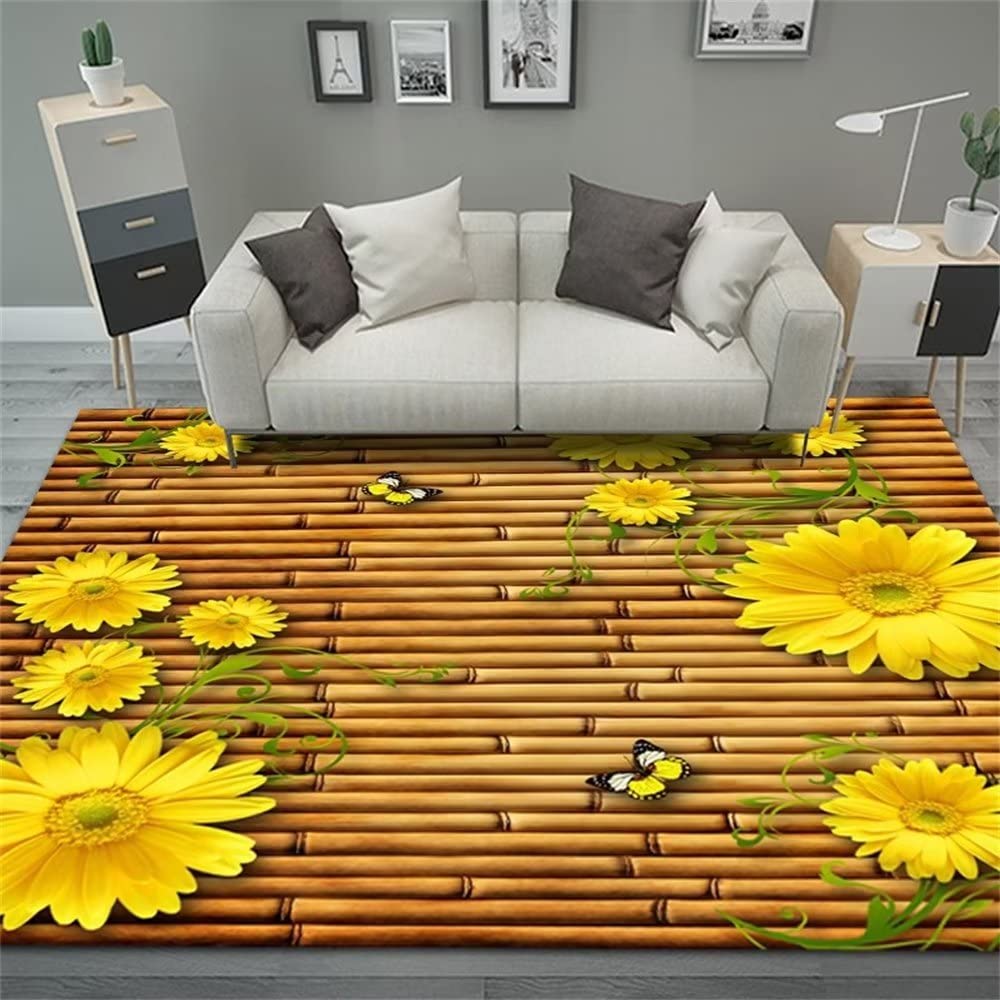Tapis ados jaune fleuri 170X240CM pour la décoration d'un salon moderne