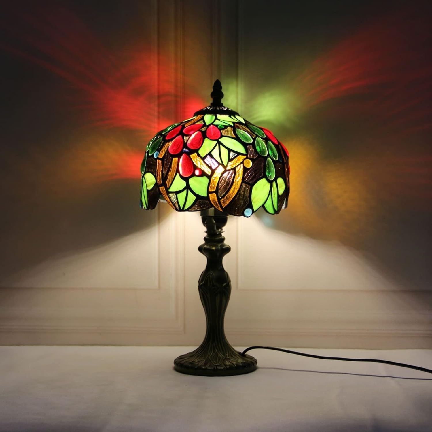 Table Lamp Stained Glass Lampshade Handmade Antique Crystal Bedside