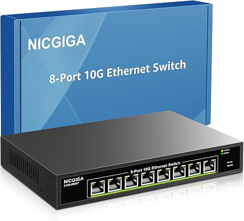 8 Port 10G Ethernet Switch Unmanaged with 8x 10Gb Base-T Ports