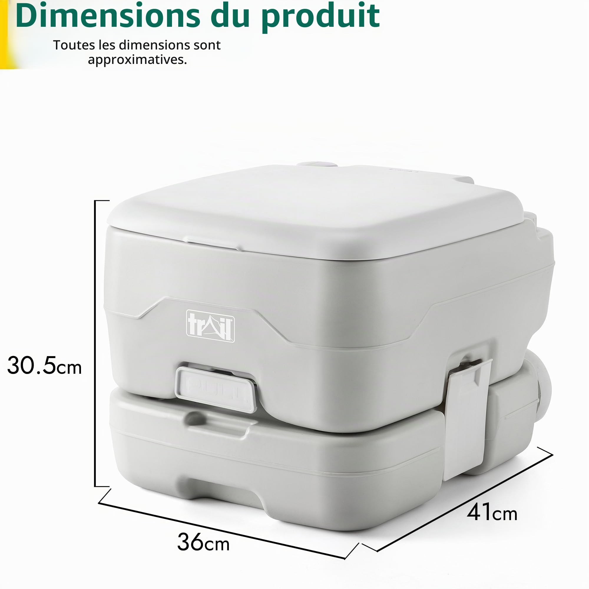 Trail Toilette Portable, Toilette Camping avec Chasse d'Eau et Grand Réservoir Détachable (10 L/20 L), Vanne à Guillotine Hygiénique Avec Double Joint pour Prévenir les Odeurs