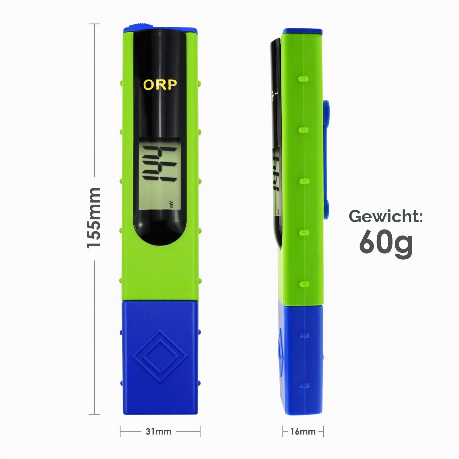 ORP Redox-Messgerät, -1999~1999 mV, Oxidationsreduzierung, Potenzialtester mit 256 mV ORP-Kalibrierpuffer für Wassertests, Aquarium, Forschungslabor (ORP Meter + Kalibrierpulver)
