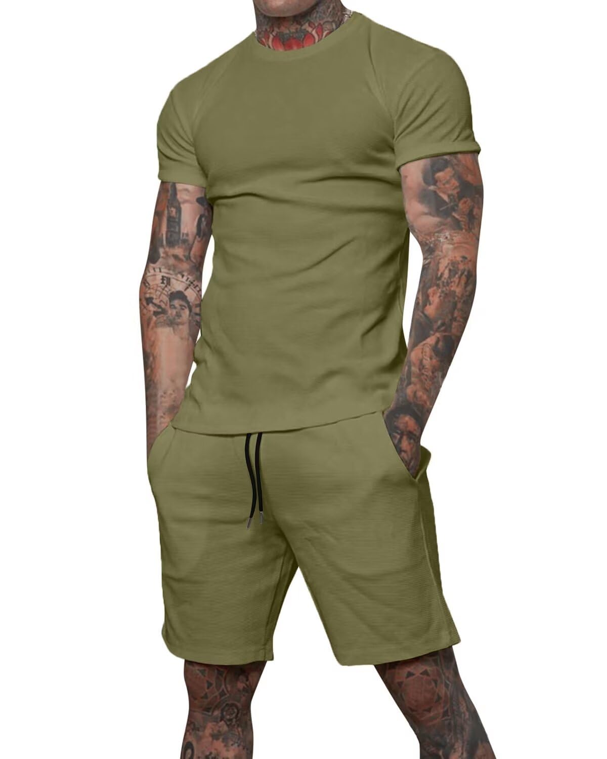 Uni Clau Mens Short Sets 2 Piece Outfits Fashion Summer Tracksuits Casual Shirt and Shorts Set