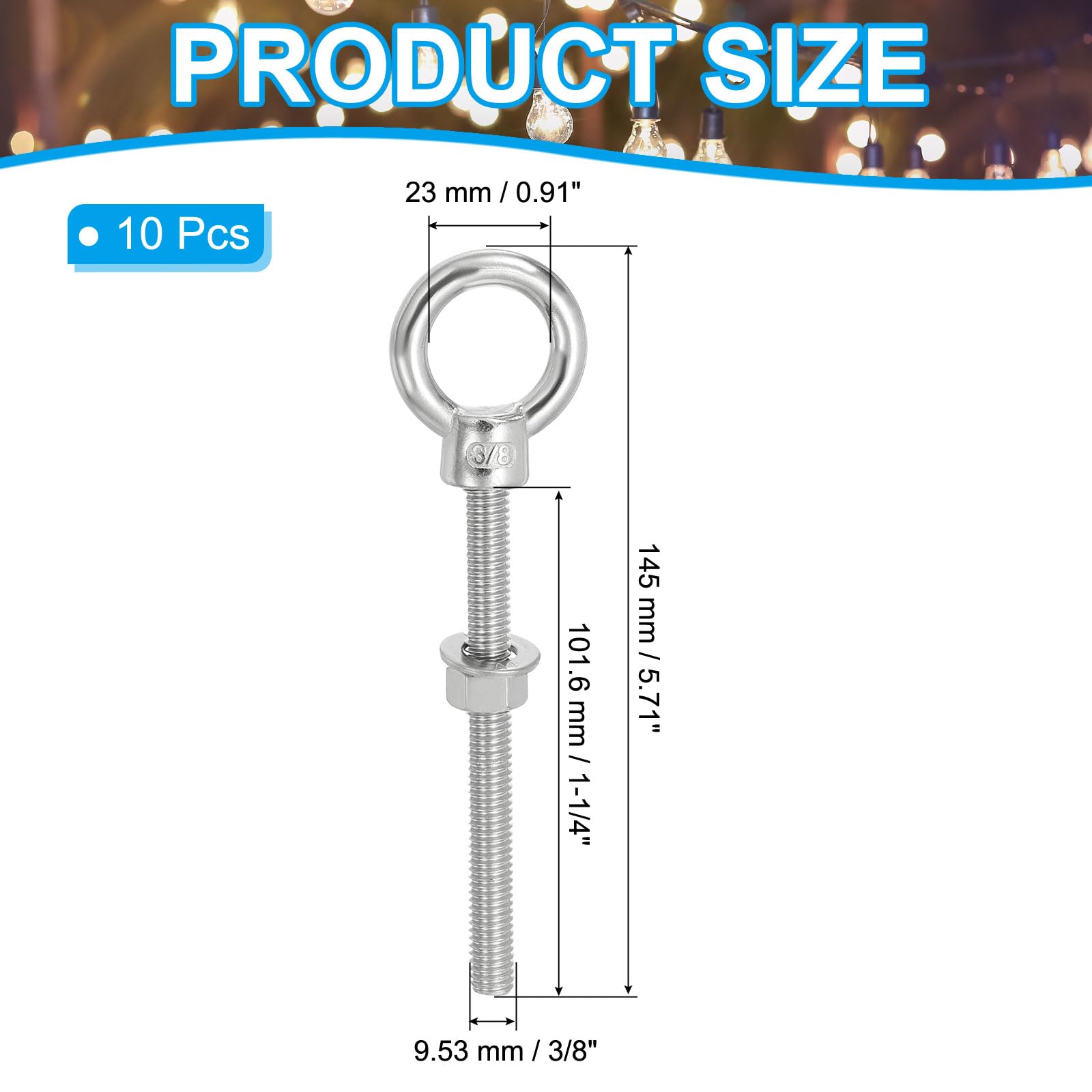 PATIKIL Lifting Eye Bolts UNC3/8"-16 - Image 2