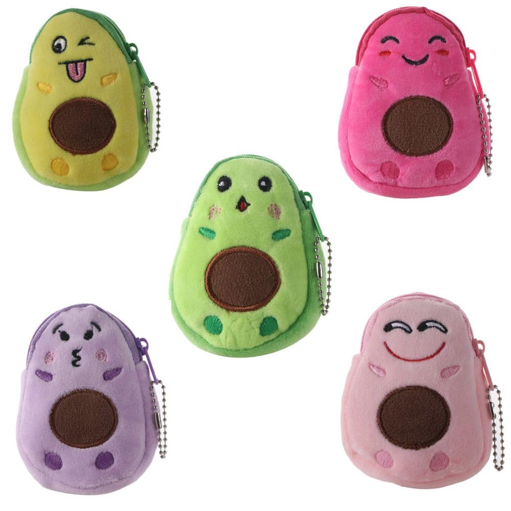 Mini Plush Purses 5PCS Cute Cartoon Avocado Shape Plush Purses Fashion Small Coin Purse Key Case Bag Money Pouch for Womens Girls Bag Decor Pendant