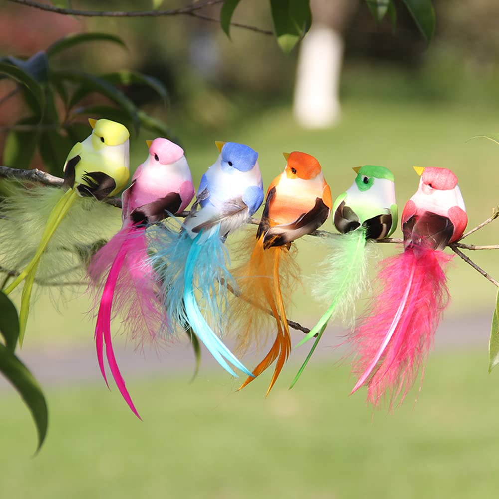 LICHENGTAI Kunstveren vogels, kleurrijke simulatie, schuimvogels met clip, 12 stuks, mini-vogelfiguren, schuimvulling, ornamenten voor huis, tuin, bruiloft, decoratie, feestaccessoires