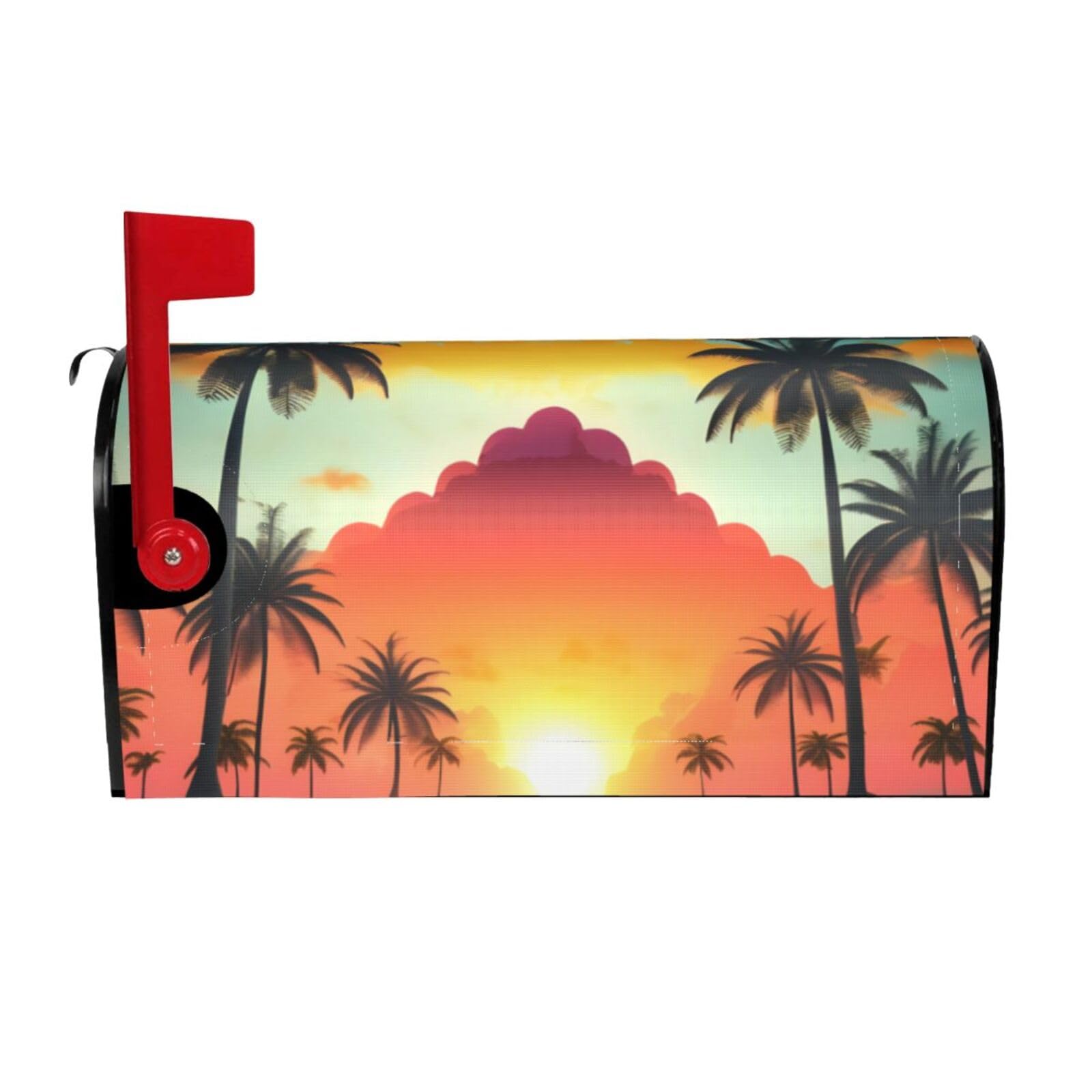 Sunrise Tropical Palm Tree Island Print Mailbox Cover Wraps Post Letter Box Cover Decor For Outside Garden Yard Farmhouse Home