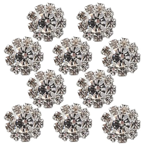GORGECRAFT 10 botones de Vástago de Diamantes de Imitación de Aleación de Plata con Forma de Flor de Cristal Botones Redondos Decorativos de Metal para Manualidades Costura Chales Vestidos Bolsas