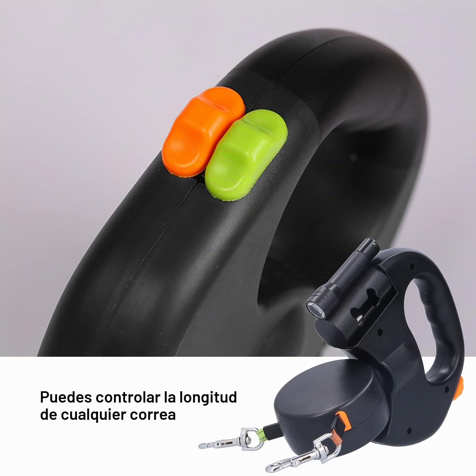 Correa Doble para 2 , Correa para enrollador para hasta 25 kg/55 Libras, Cinta de Nailon sólido Extensible con Costuras Reflectantes Luminosas, 360º sin