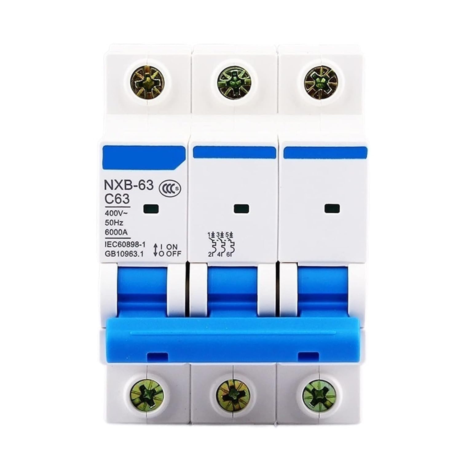 Wyłącznik NXB-63 3P AC 230/400V Miniaturowy wyłącznik C 6 10 16 20 25 32 40 63A Zabezpieczenie przeciążeniowe DZ47 Przełącznik powietrza w stylu C 1 szt. (rozmiar: 3P, kolor: 1A) (2a)