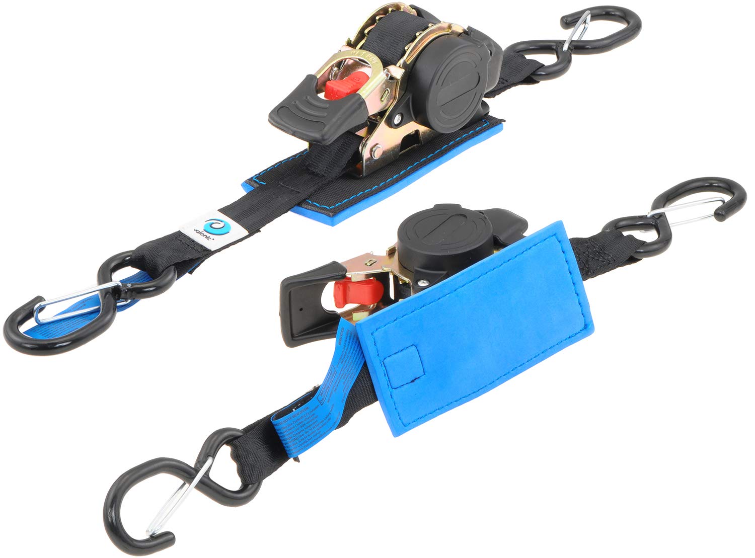 valonicRacoon - Retractable Ratchet Straps - 1300 lbs, with Protection pad and Hooks, 6 ft x 1 in, 2 Pack Black - Boat tie Down Straps