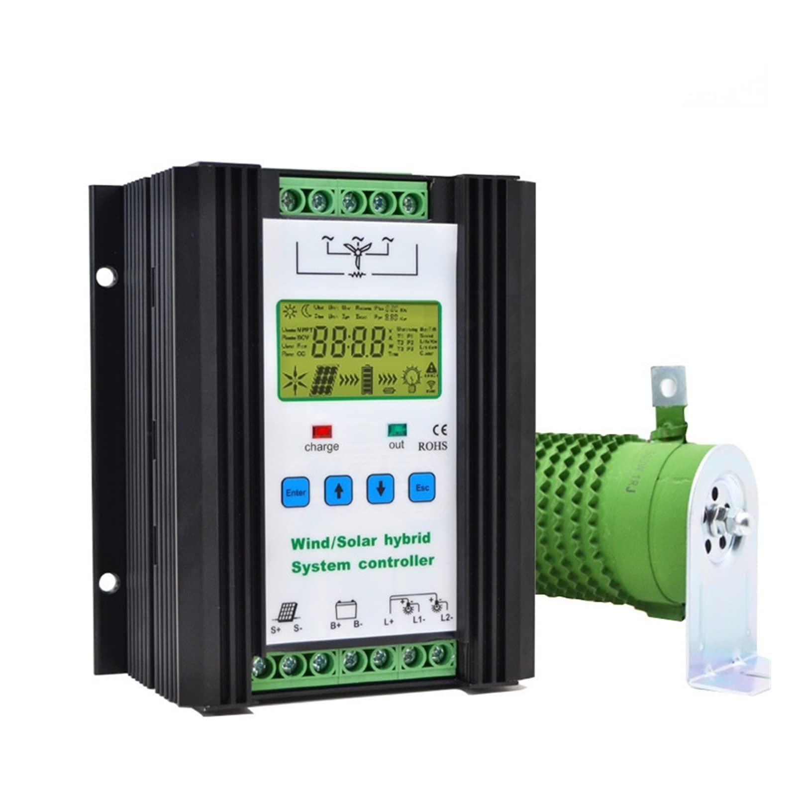 Solar Controller, 12/24V 500W PWM Wind and Solar Hybrid Controller