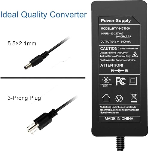 Miniatura 4 de BINZET AC a DC 24V 3A 72W Adaptador de fuente de alimentación Regulador convertidor, enchufe de CC de 0.217 in x 0.083 in, interruptor de enchufe de