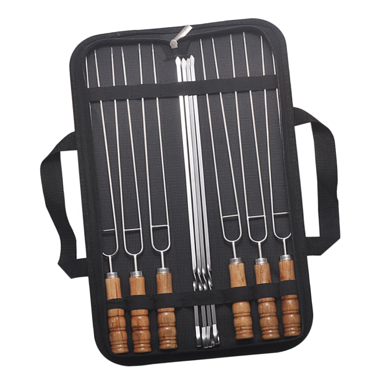 Toddmomy 10 Spiedini per Barbecue in Acciaio Inox con Impugnatura in Legno, Resistenti alla Ruggine, con Borsa per Cena in Famiglia e Feste