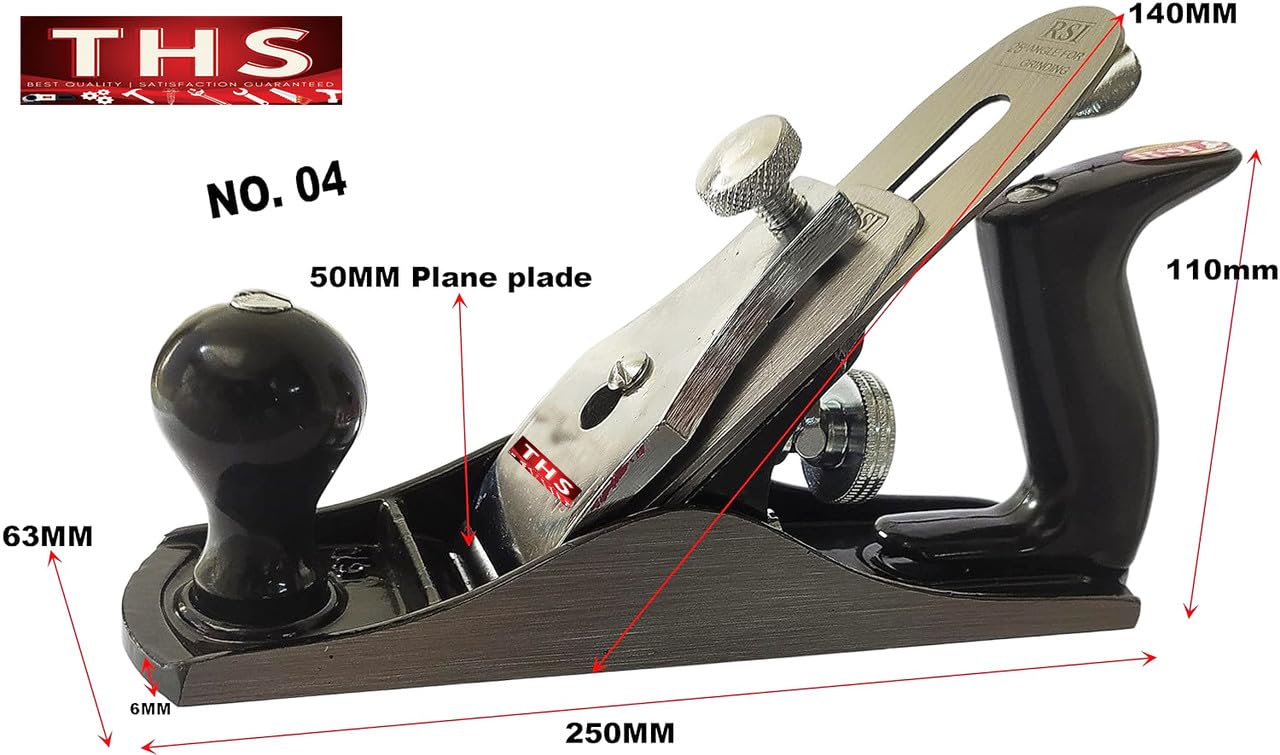 THS 9 3/4" iron steel block plane Heavy duty carpenter wood tool with sharp planer blade with smooth Round Knob with Solid Brass Adjustable screw 1