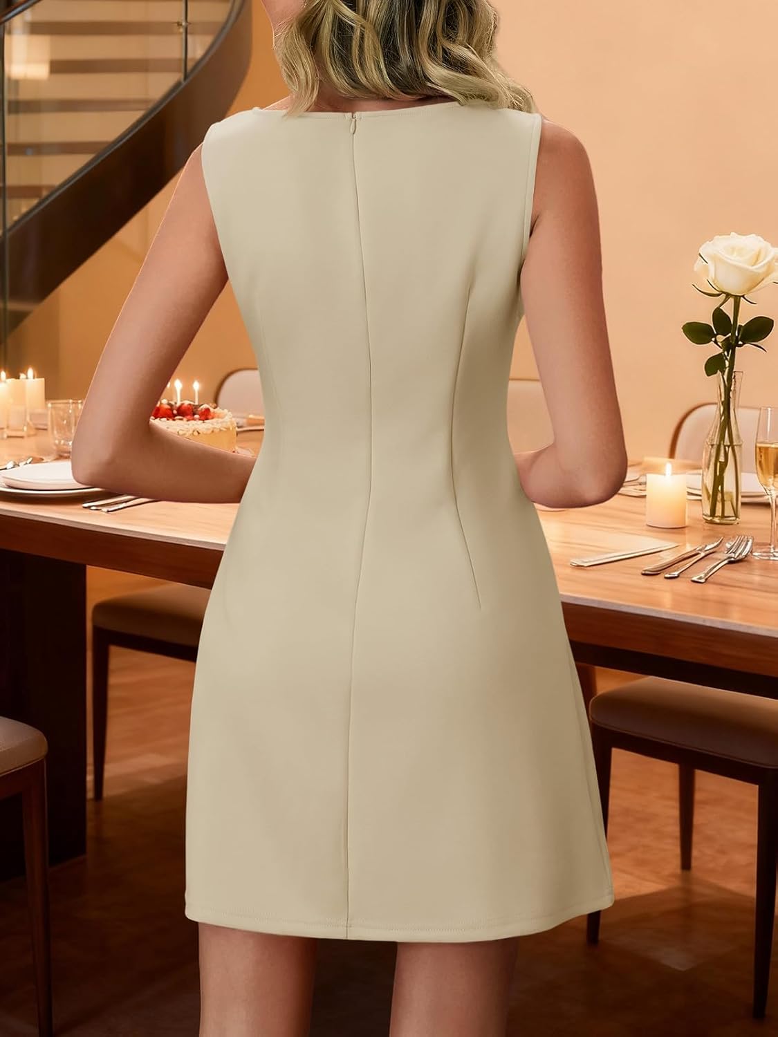 Wenrine Summer Dresses for Women 2026 Elegant Classy Sleeveless Boat Neck A Line Cocktail Party Club Mini Dress - Image 3