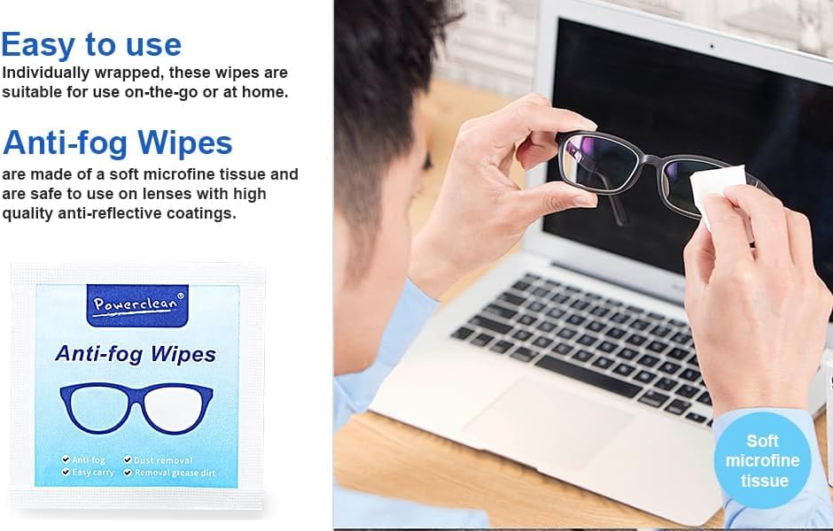 MEBISO Anti Fog Wipes for Glasses| Pre-Moistened, Quick-Dry & Scratch-Free for Laptop Screens, Optical Lens, Goggles, Smartphone Screens, and Watch Screens (100-pack) 2