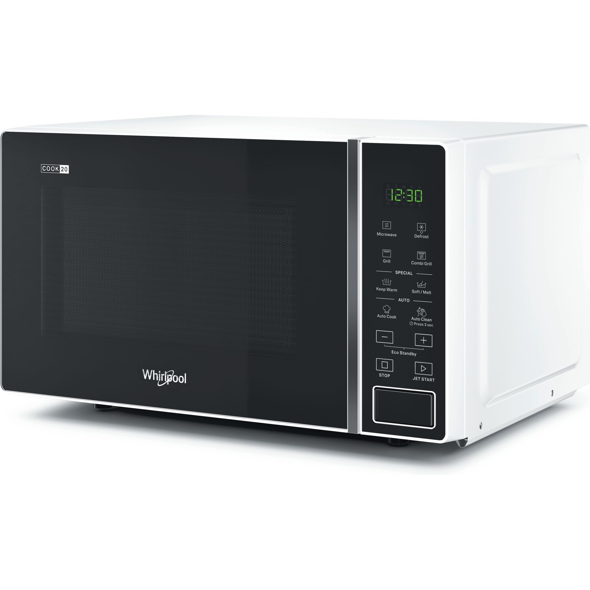 Whirlpool MWP 203 W Forno a Microonde + Grill, 20 litri, Controllo Digitale, Display, Funzione riscaldamento e funzione scongelamento, Colore Bianco, con Griglia alta