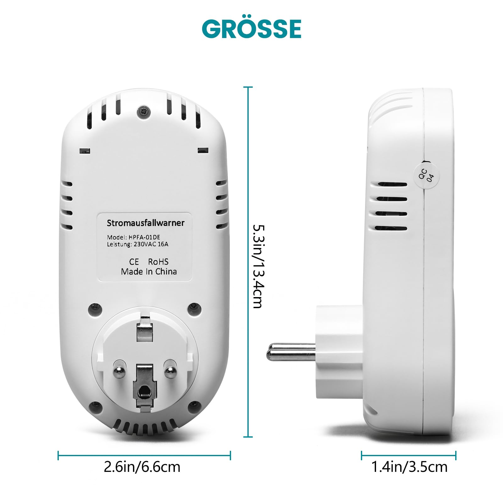 Briidea Stromausfallalarm melder mit LED Anzeige und 80 dB Sirene, betrieben mit wiederaufladbarem Akku (enthalten), ideal zur Überwachung von Kühlschränken, Gefrierschränken, Sumpfpumpen und Aquarien