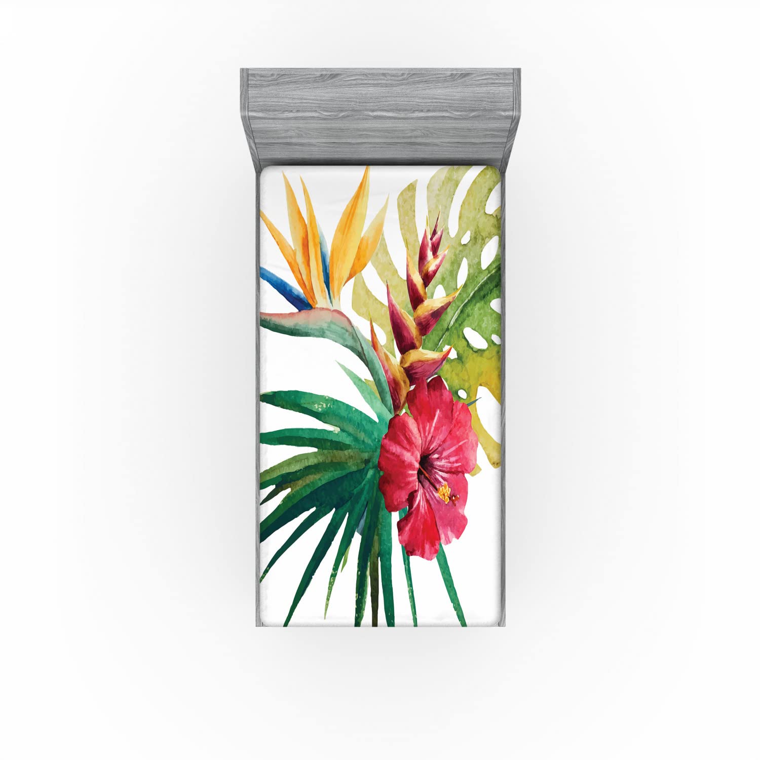 Ambesonne Floral 2 Pack Fitted Sheet, Wild Tropical Orchid, Bed Cover All-Round Elastic Deep Pockets 2 Pieces, Package Contains 2 Twin Size Fitted Sheets, Forest Green