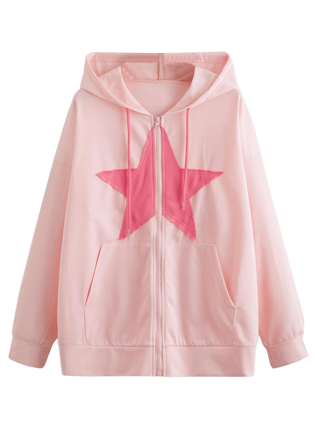 SweatyRocksWomen's Star Print Zip Up Oversize Long Sleeve Casual Pocket Drawstring Hoodie