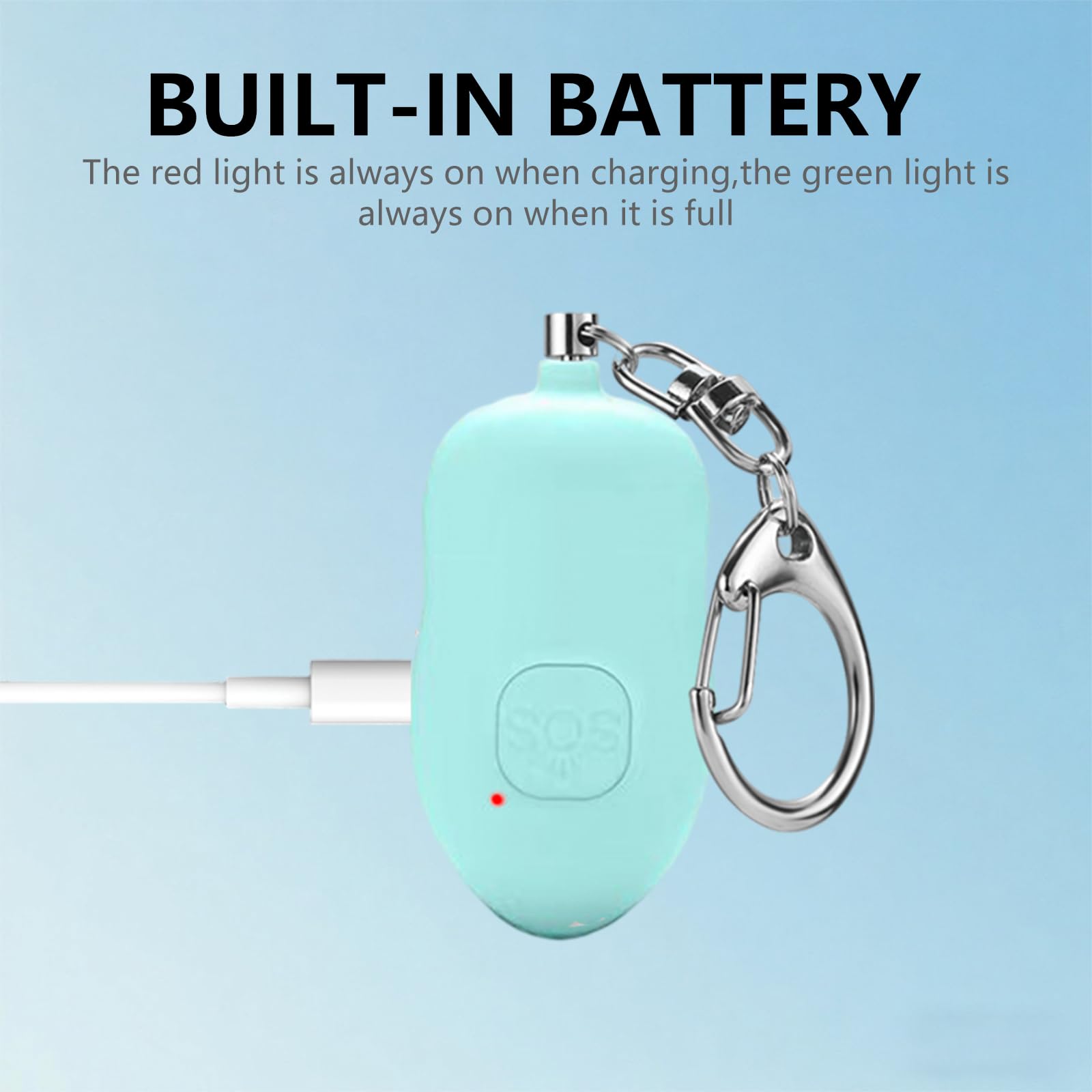 Alarma personal recargable de 130 dB, paquete de 2 alarmas de seguridad SOS con carga USB tipo C, luz LED para mujeres y ancianos, llavero de sirena de seguridad, alarma de autodefensa
