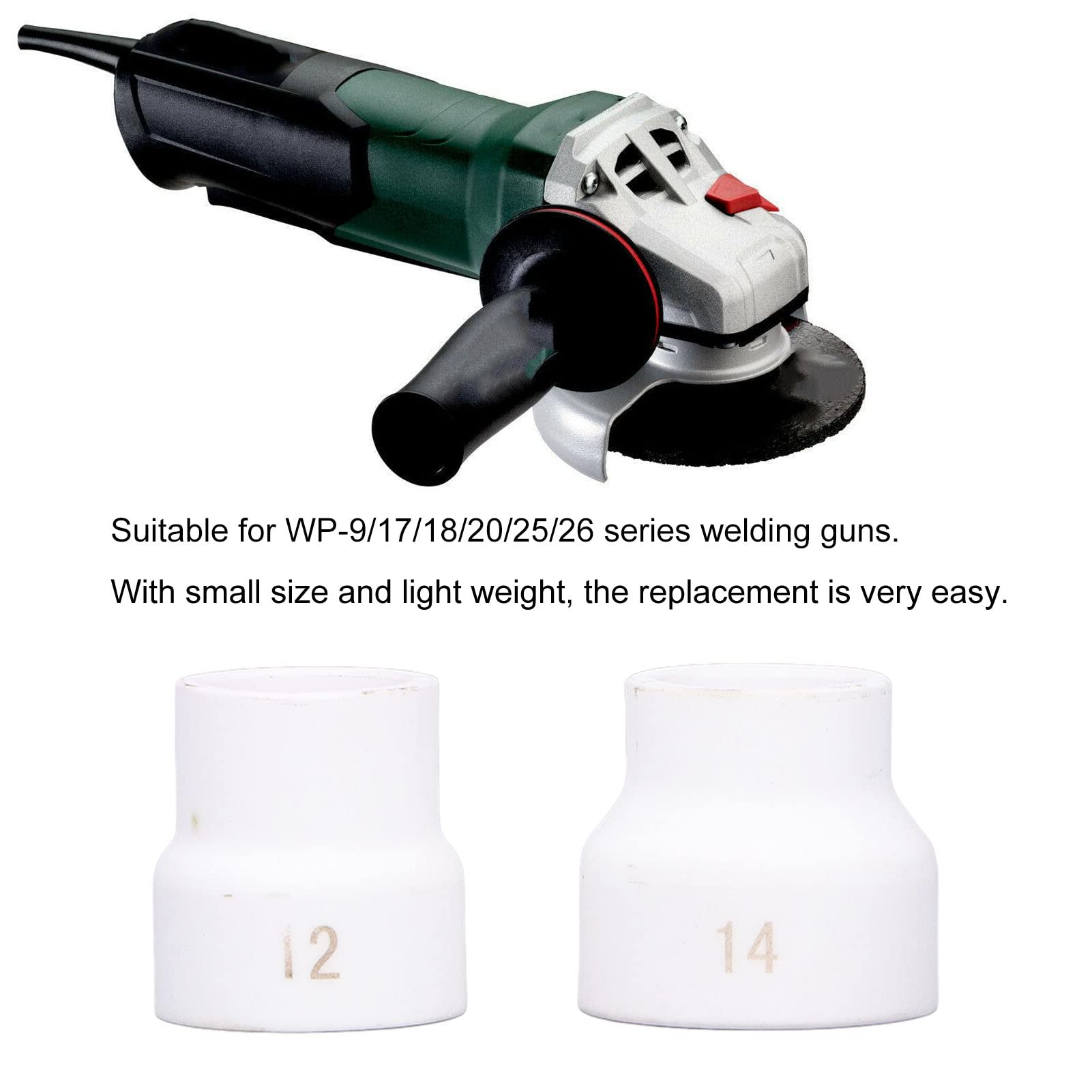 Pwshymi 2Pcs Ceramic TIG Welding Cup 12#/14# Nozzle Accessory Set for WP9/17/18/20/25/26 (White)