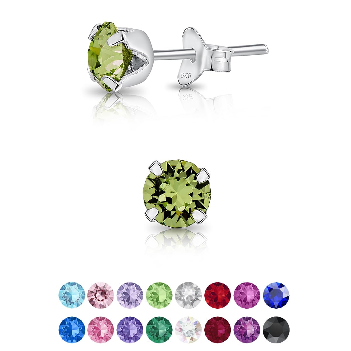 DTPsilver 925 Sterling Silver SMALL Round Stud Earrings made with Crystals from Swarovski Elements - Diameter: 5 mm