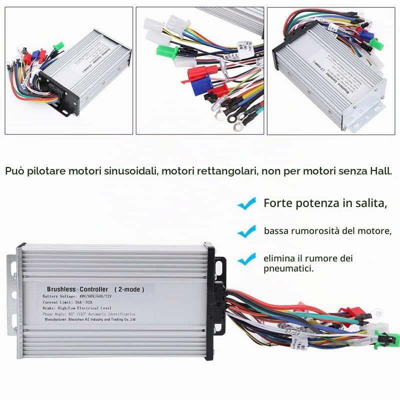 Centralina Bici Elettrica 48/60/64/72V 1000-1500W Regolatore Brushless for Bicicletta Elettrica 12 Tubo Dual Mode Rettangolare Regolatore del Motore di Velocità Brushless EBike centralina Monopattino