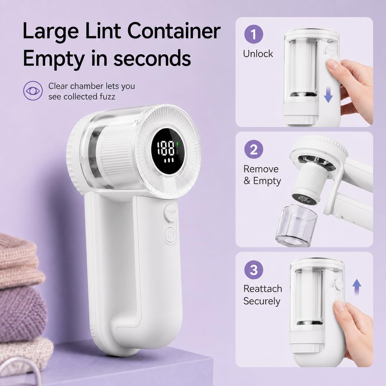 Rasoir Anti Bouloche, Anti Bouloche, Rasoir a Bouloche, Rasoirs Anti-Peluches, Coupe Bouloches Blanc avec Ecran LED Numerique Et Grande Batterie 1800mah, pour Vetements, Pulls en Laine