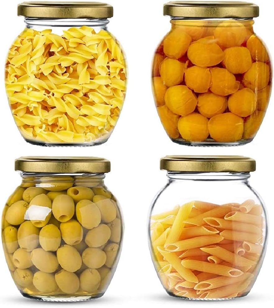 Brezzycloud Matka Shape Glass Jar and Container with Rust Proof Air Tight Lid (Multicolour, 400ml) - Set of 4