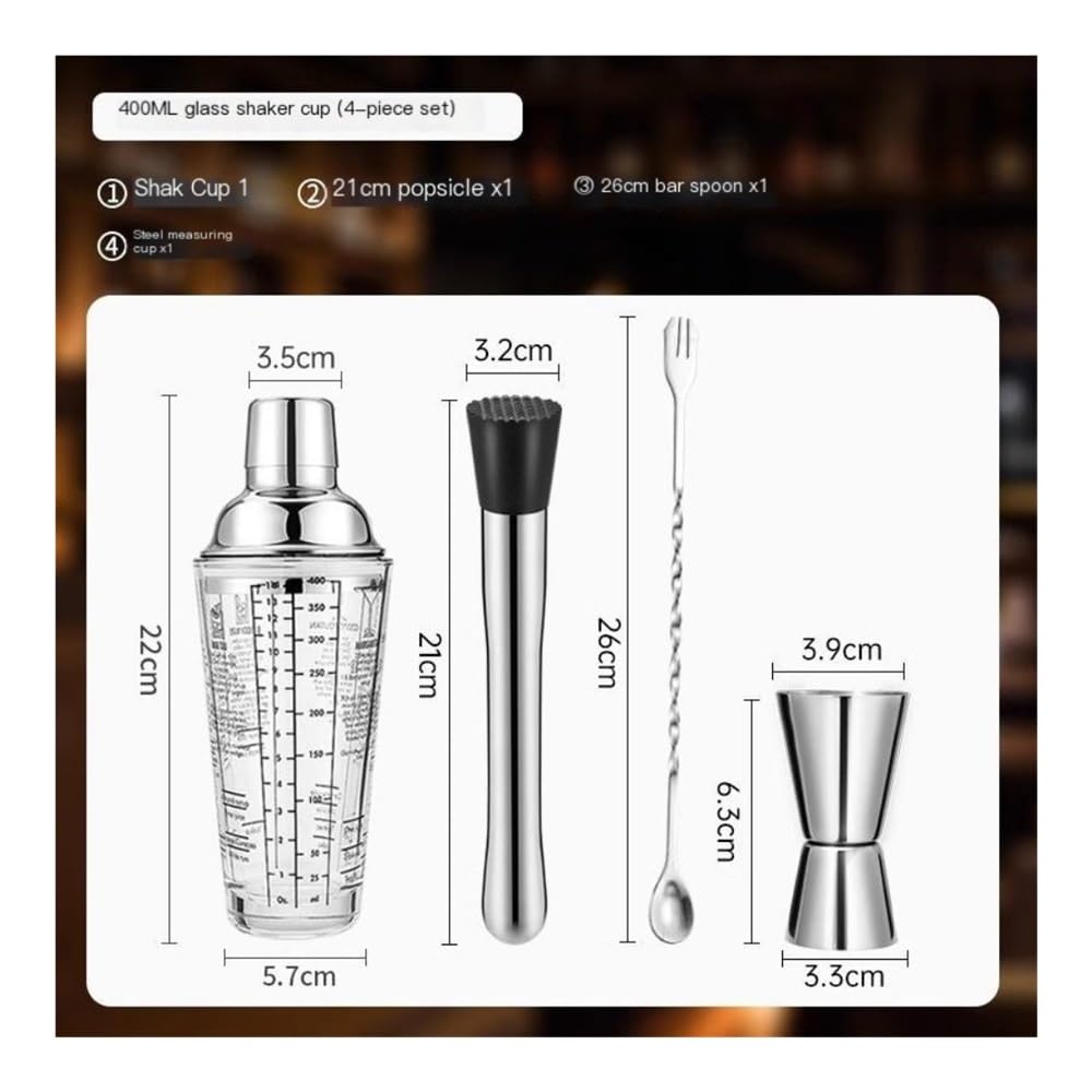 Coctelera Juego de 4 cocteleras de vidrio: herramientas de mezcla de acero inoxidable de primera calidad for bartenders