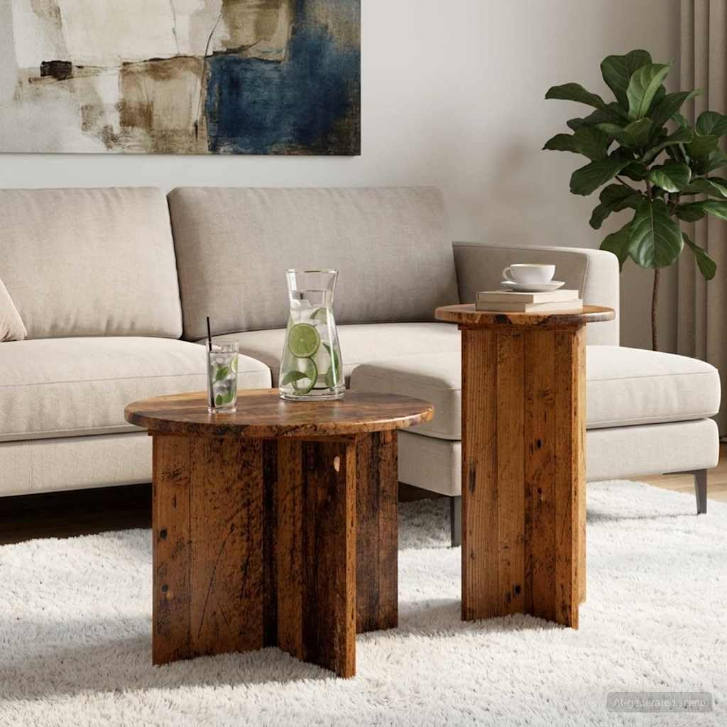 vidaXL Conjunto de mesas auxiliares 2 pcs Madera Envejecida, Sala, Juego de mesas Laterales Modernas, Muebles funcionales, Tablas compactas para la decoración