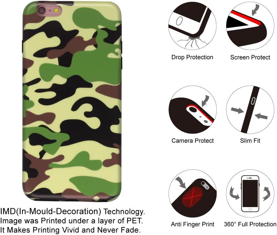 GOLINK iPhone 6/6S Plus Case for Men, Camouflage Camo IMD Printing Slim-Fit Anti-Scratch Shock Proof Anti-Finger Print Flexible TPU Gel Case for iPhone 6/6S Plus 5.5 inch Display - Camo Green