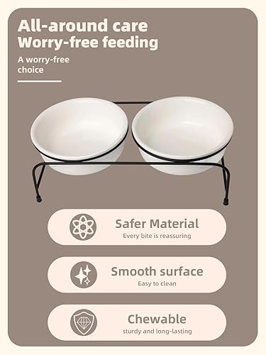 Miniatura 3 de GDCZ Elevated Cat Bowl Stand, 11 in Metal Stand with 2 Removable 15 OZ Ceramic Bowls for Pet Food and Water, Stand Reduces Cat Neck Burden, White