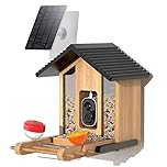 Hephix Wooden Smart Bird Feeder with 2K Camera Made from Surilan Pine, AI Bird Recognition, Live Video Viewing, IP65 Waterproof, Motion Alerts, Night Vision, Smart Feeder for Garden & Backyard