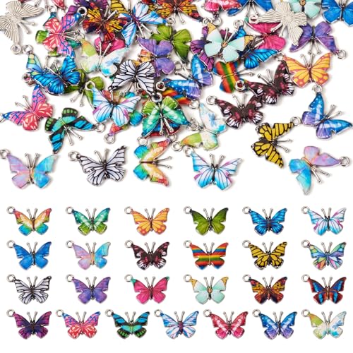 Image of FASHEWELRY 50Pcs Butterfly Enamel Charms Bulk 25 Colors Butterfly Shape Alloy Enamel Pendants Insect Flat Back Enamel Charms For DIY Jewelry Making Crafts