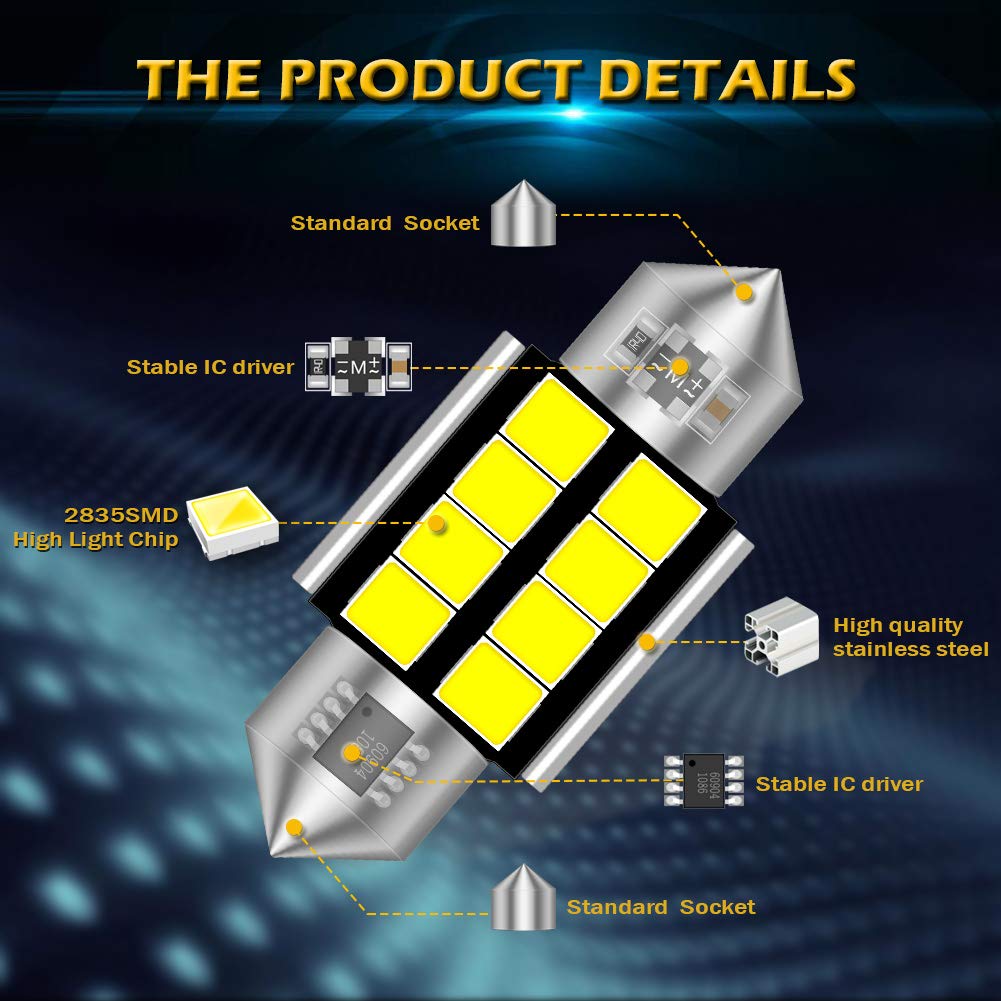 KATUR Super jasne chipsety 5630 aluminium CanBus bez błędów 31 mm DE3175 DE3021 DE3022 6428 7065 LED Festoon mapa drzwi wnętrza samochodu światła kopułowe ksenonowe białe 12 V 10 sztuk