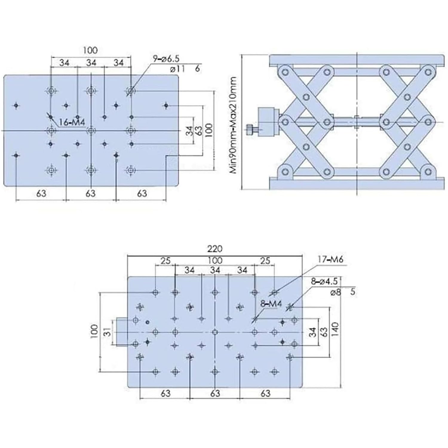 Gato Manual De Precisión para Laboratorio, Mesa Deslizante Óptica del Eje Z De 140 X 220 Mm con Regla Graduada, Carrera Vertical De 120 Mm Y Capacidad De Carga De 25 Kg para Laboratorio